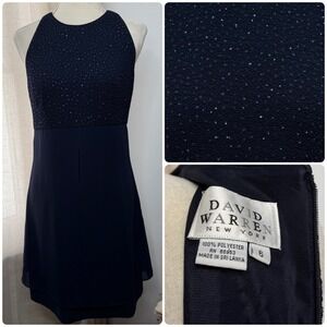 90s Y2K Vintage David Warren Glitter Dress Sparkles Navy Blue Women's‎ Size 6